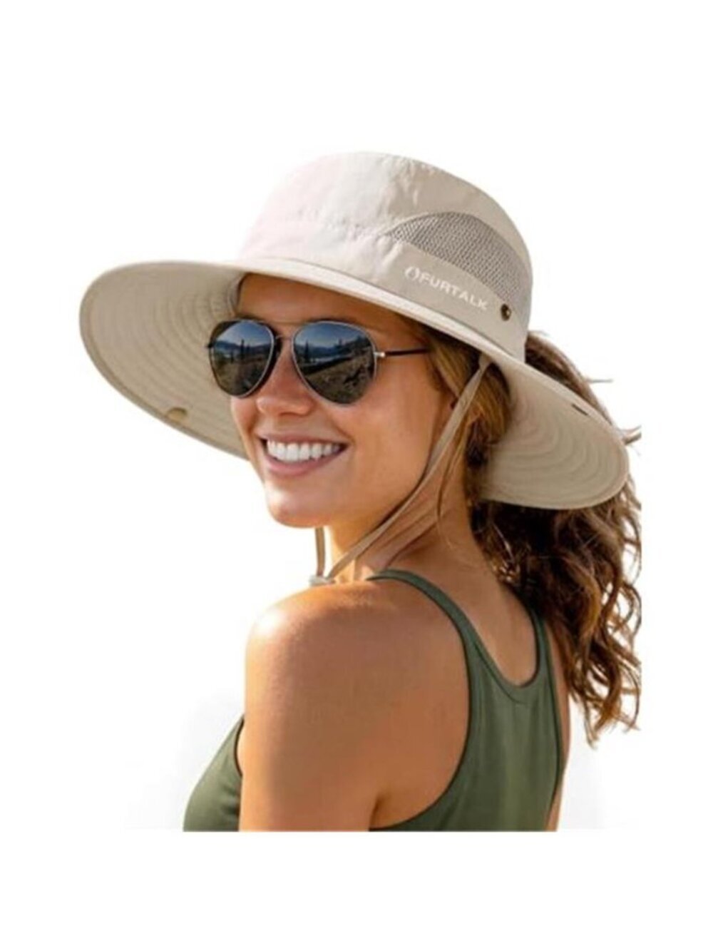 Womens Sun Hat with Ponytail Hole Beach Hiking Summer Wide Brim UPF 50+